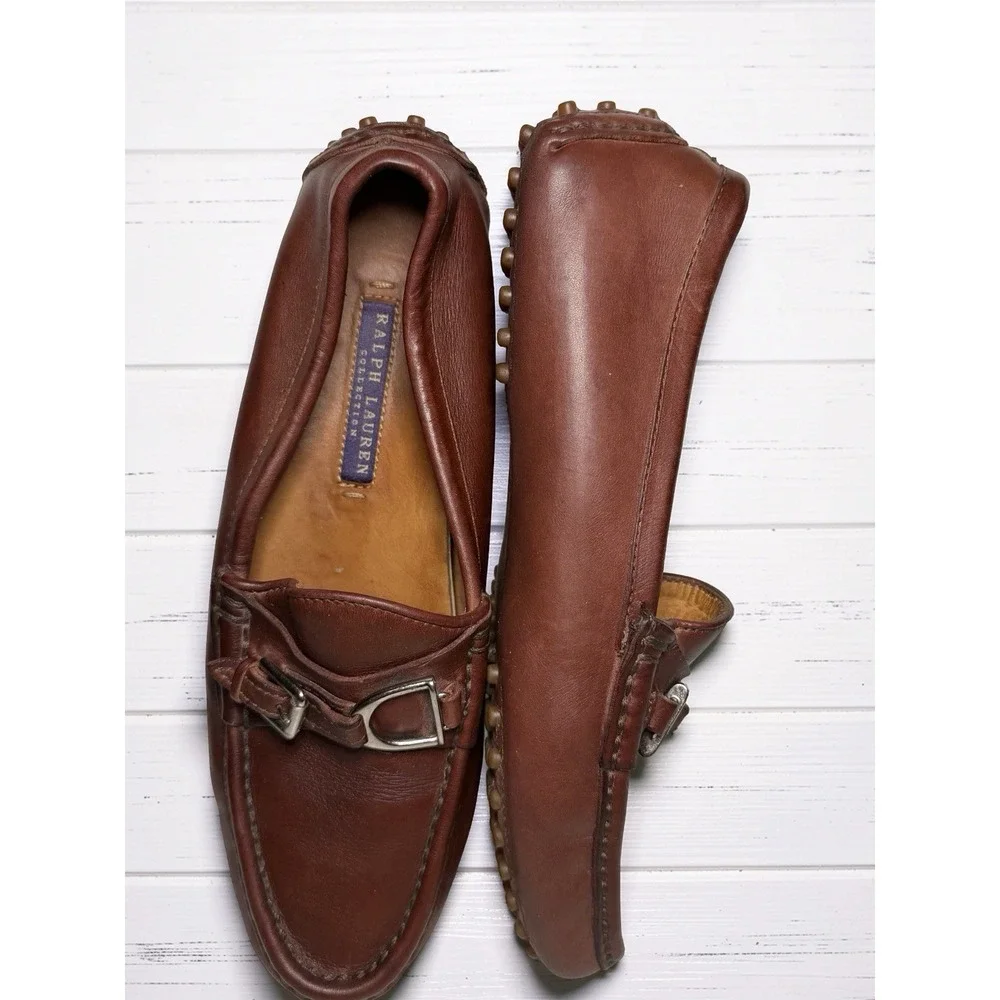 Ralph Lauren Purple Label Cordovan Brown Leather Drivers Loafers Size 7